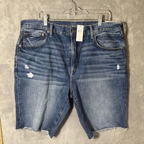 NWT American Eagle Blue Jean Shorts Men Size 38 Distressed Cut Off Knee Denim